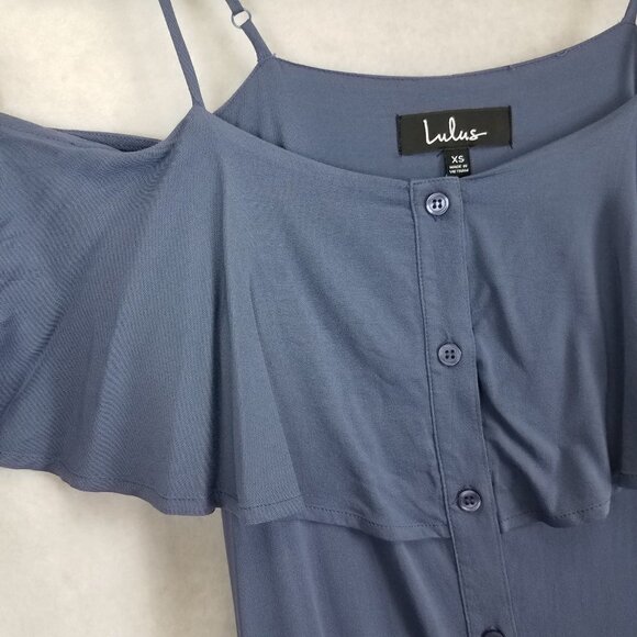 NEW Lulu's XS Life's Wonders Denim Blue Off-the-Shoulder Long Maxi Dress NWT - Picture 5 of 9